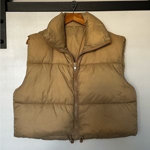 Beige Cropped Puffer Vest